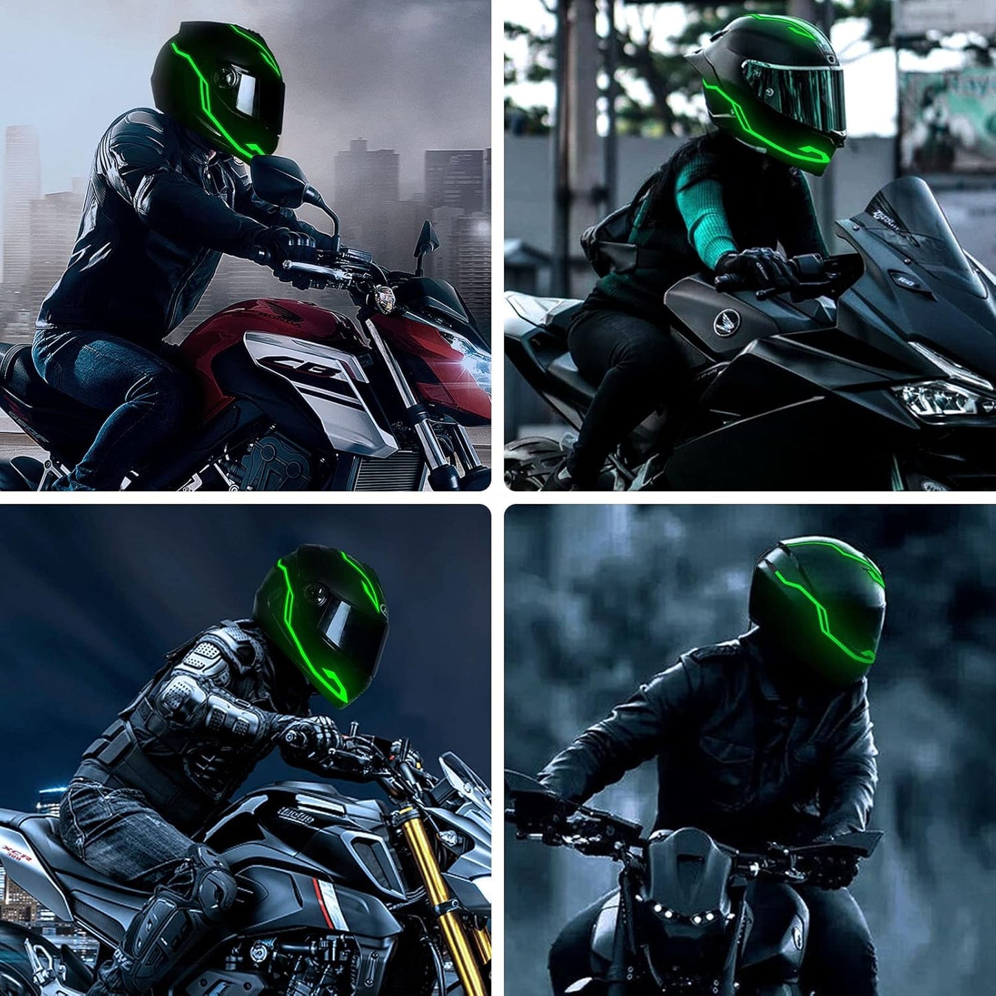 Motorcycle Helmet Light,3 Modes Driving EL Light Strips,Battery Helmet Light Strip,Night Riding Signal Light Decoration Kit(No Helmet)