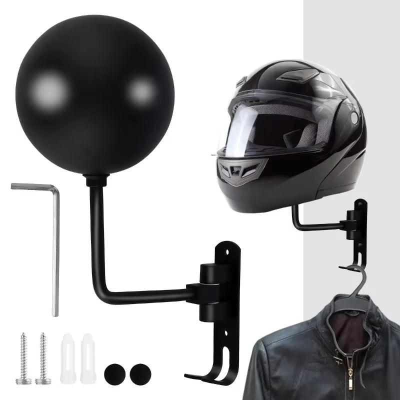1Pcs Motorcycle Helmet Rack Wall Mount Stain Steel Helmet Holder 180 Rotation Helmet Hanger with Double Hook Bracket