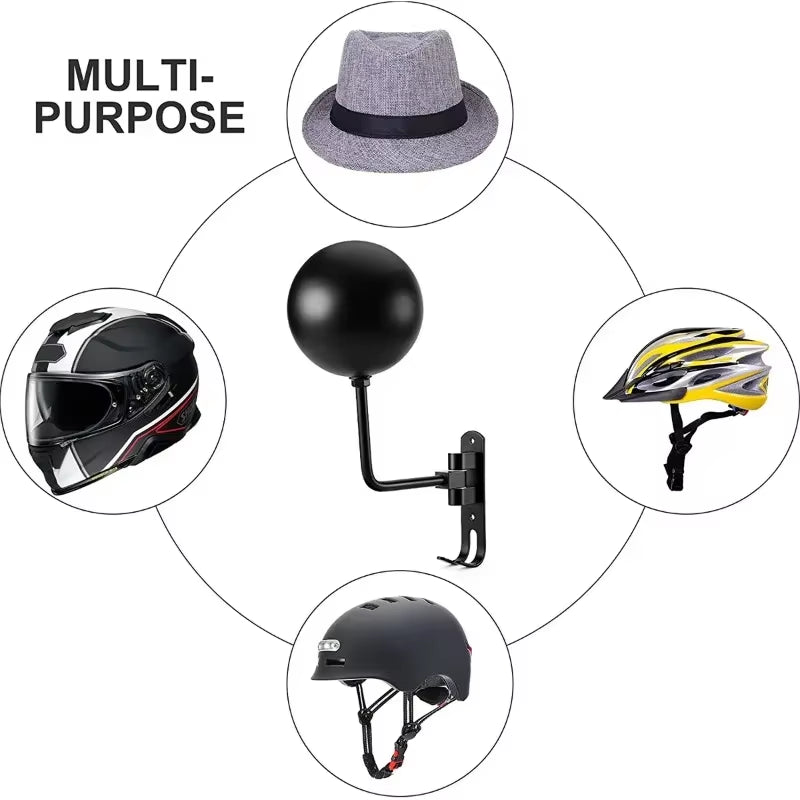 1Pcs Motorcycle Helmet Rack Wall Mount Stain Steel Helmet Holder 180 Rotation Helmet Hanger with Double Hook Bracket