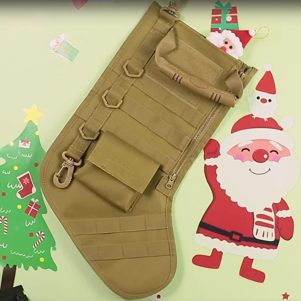 Tactical Christmas Stocking with MOLLE Gear Webbing (3 Pack Tan)