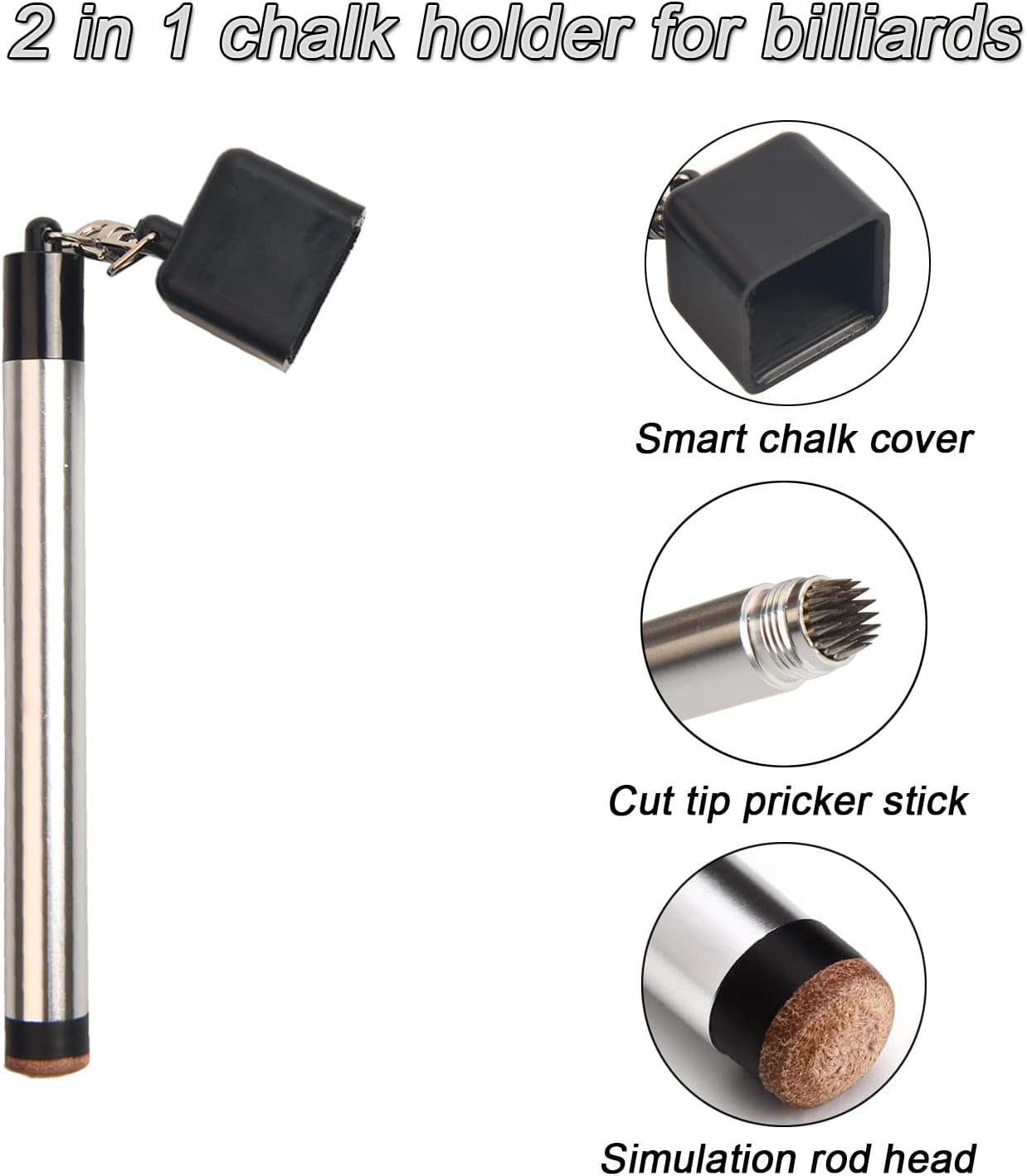 Pool Cue Chalk Holder,2 in 1 Pool Chalk Holder Pocket for Billiards Non-Slip Bil