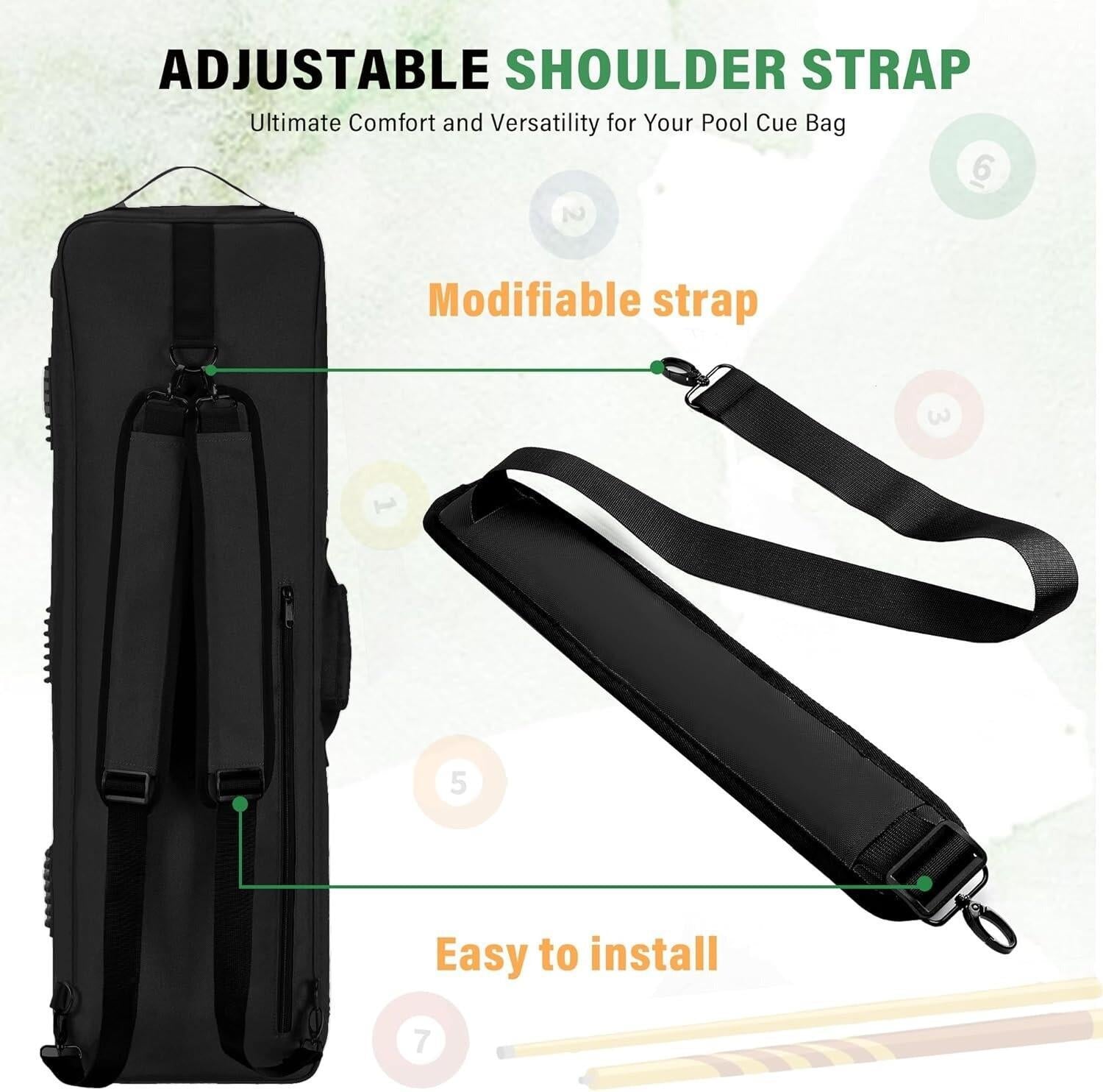 Pool Cue Case 4X4 Pool Stick Case with Multiple Pockets Holds 4 Butts 4 Shafts