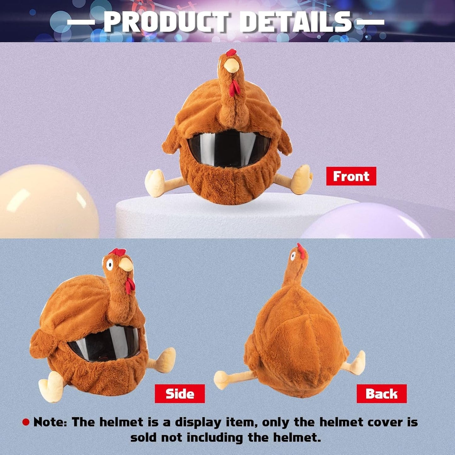 Cute Turkey Motorcycle Helmet Cover Soft Plush Full Face Helmet Sleeve Furry Fun Cartoon Animal Headcover Riding Gear for Motorcycle Personalized Protection Decoration with Keychain