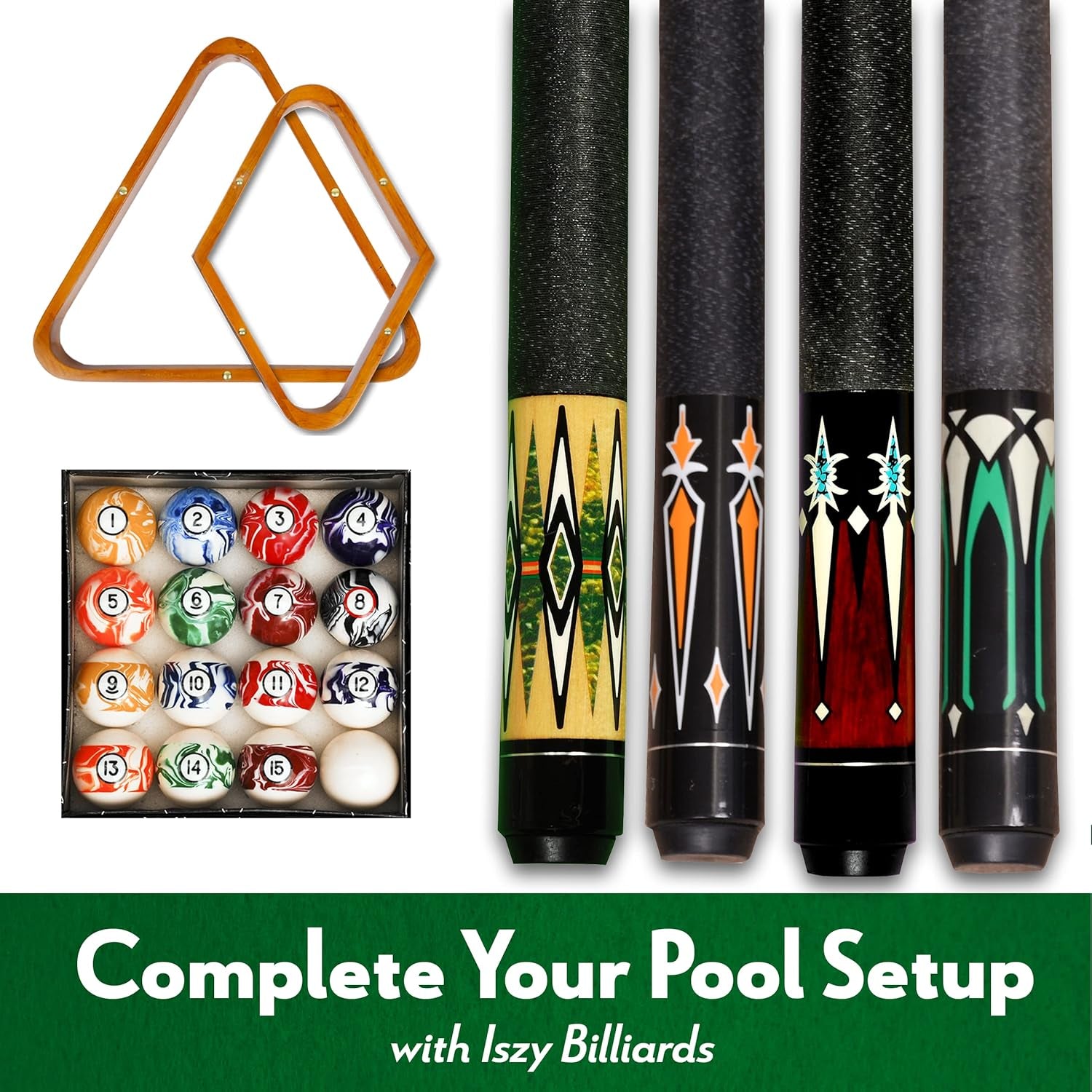 Pool Cue Rack - Billiard Pool Stick and Ball Holder Only - 100% Wood Wall Mount Holds 6 Cues and 16 Balls - Pool Table Accessories, Mahogany