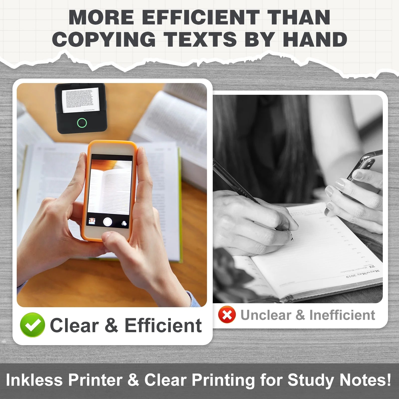 SLOK Mini Bluetooth Photo Printer with 10 Rolls Printing Paper，Black