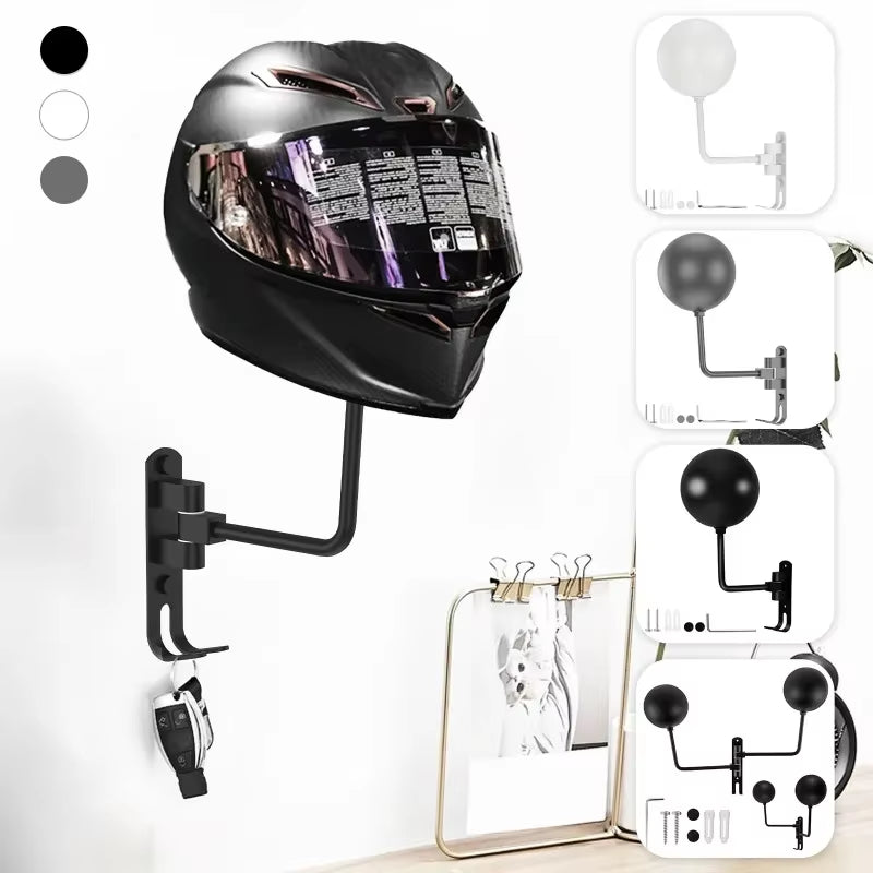 1Pcs Motorcycle Helmet Rack Wall Mount Stain Steel Helmet Holder 180 Rotation Helmet Hanger with Double Hook Bracket