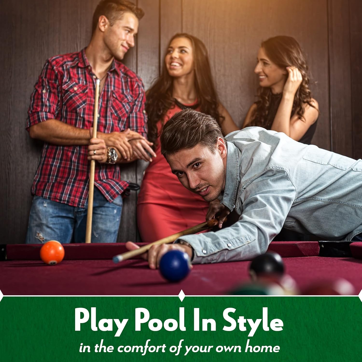 Pool Cue Rack - Billiard Pool Stick and Ball Holder Only - 100% Wood Wall Mount Holds 6 Cues and 16 Balls - Pool Table Accessories, Mahogany