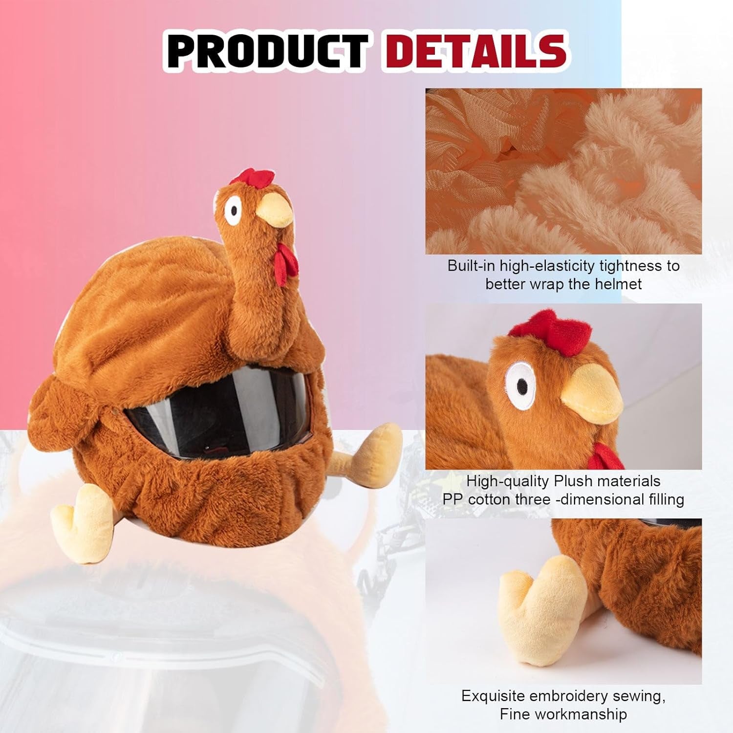 Cute Turkey Motorcycle Helmet Cover Soft Plush Full Face Helmet Sleeve Furry Fun Cartoon Animal Headcover Riding Gear for Motorcycle Personalized Protection Decoration with Keychain