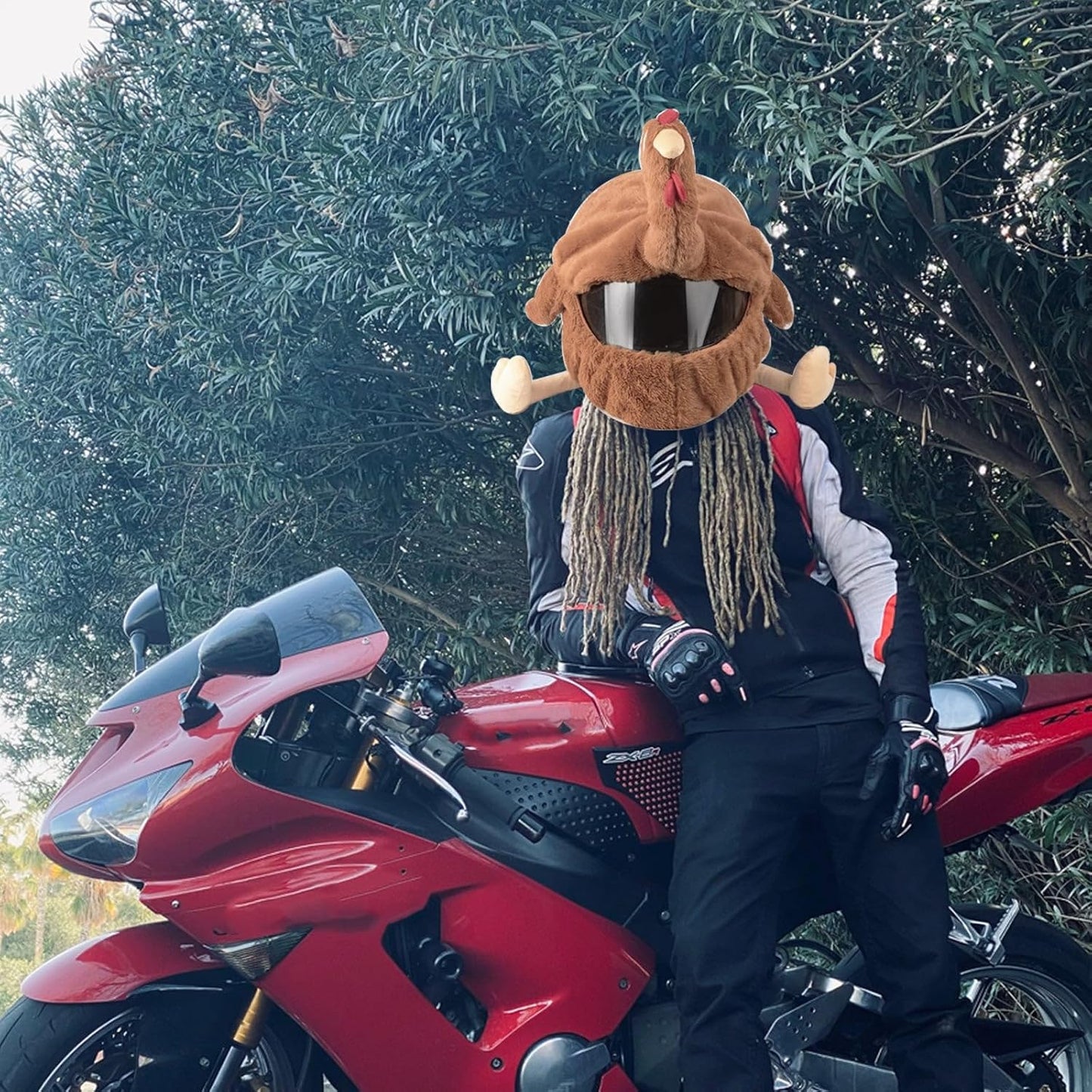 Cute Turkey Motorcycle Helmet Cover Soft Plush Full Face Helmet Sleeve Furry Fun Cartoon Animal Headcover Riding Gear for Motorcycle Personalized Protection Decoration with Keychain