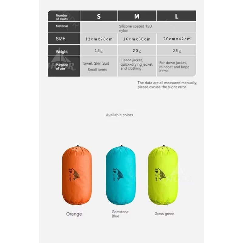 [HODR] 3F UL GEAR Dry Sack Dry Bag Splash-Proof Bags Hiking Camping Bag Stuff Sacks Ultralight Drawstring Outdoor Trekking Gear