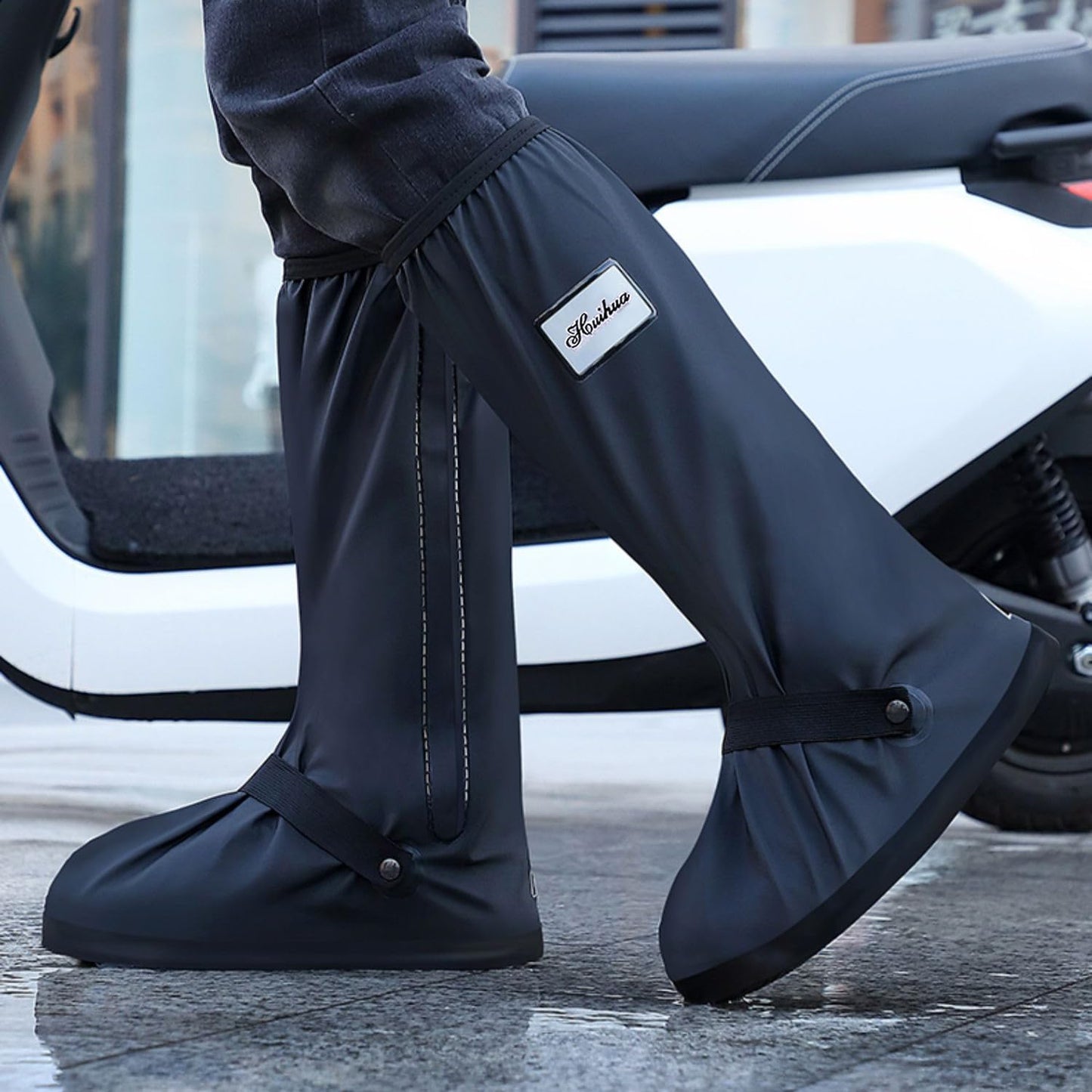 Black Waterproof Rain Boot Shoe Cover with Reflector (1 Pair)