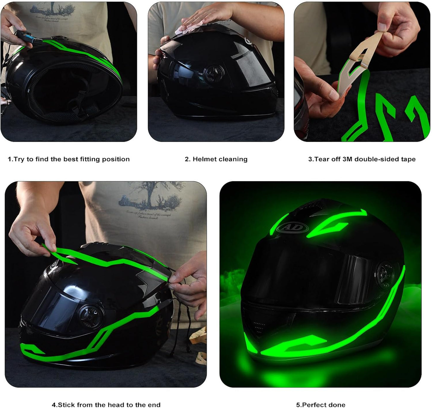 Motorcycle Helmet Light,3 Modes Driving EL Light Strips,Battery Helmet Light Strip,Night Riding Signal Light Decoration Kit(No Helmet)