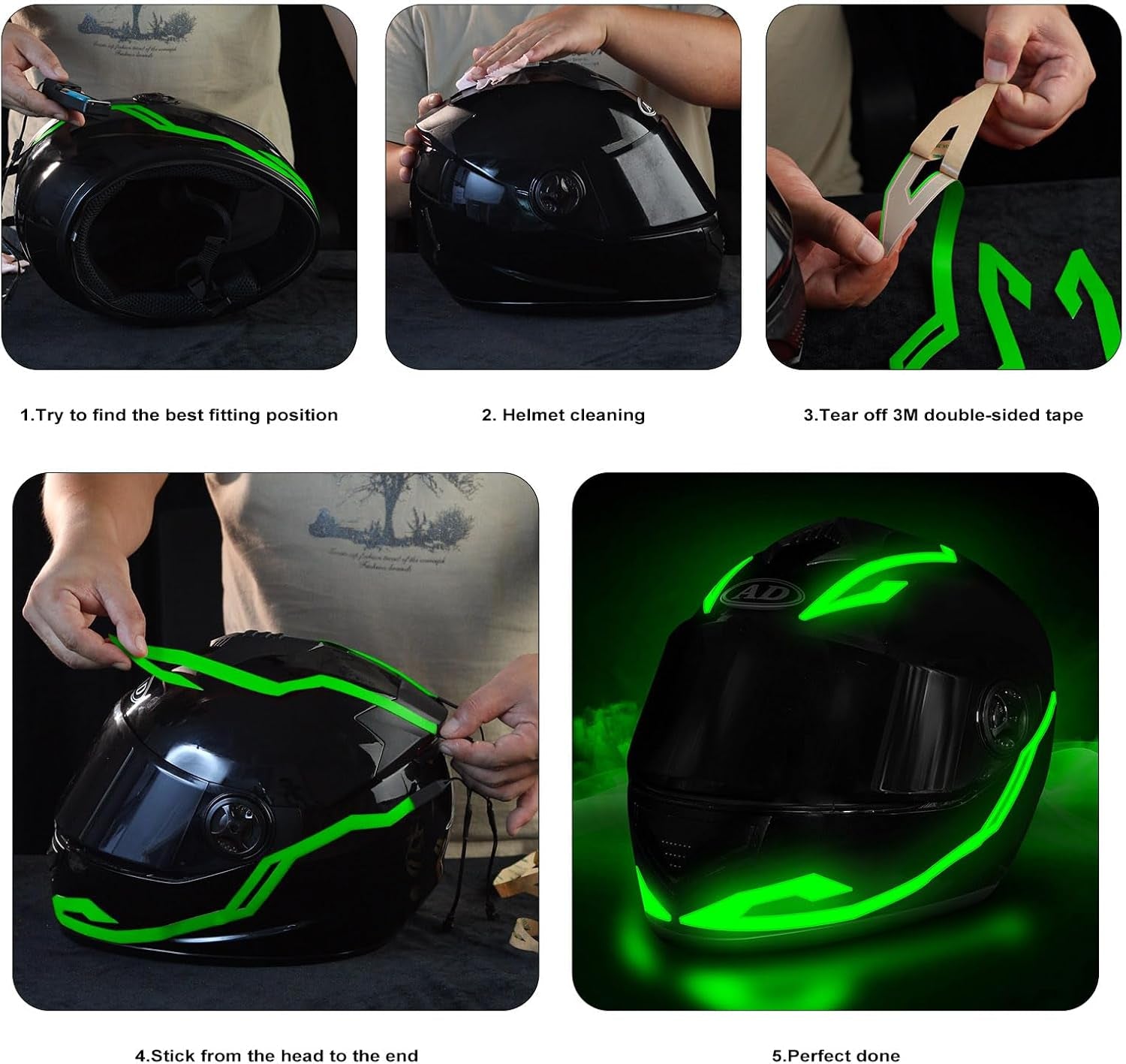 Motorcycle Helmet Light,3 Modes Driving EL Light Strips,Battery Helmet Light Strip,Night Riding Signal Light Decoration Kit(No Helmet)