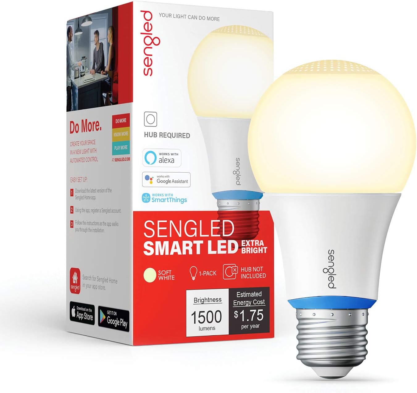 Smart Light Bulbs 100W, Zigbee Hub Required, Soft White Smart Bulbs Work with Alexa, Google, Smartthings, Echo 4Th, Echo Show 10, Echo Plus, Dimmable A19 LED Light 2700K 1500LM, E26 1 Pack