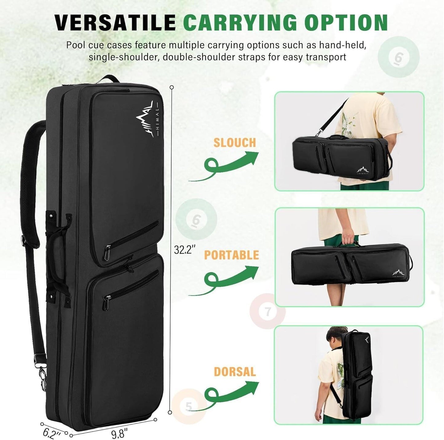 Pool Cue Case 4X4 Pool Stick Case with Multiple Pockets Holds 4 Butts 4 Shafts