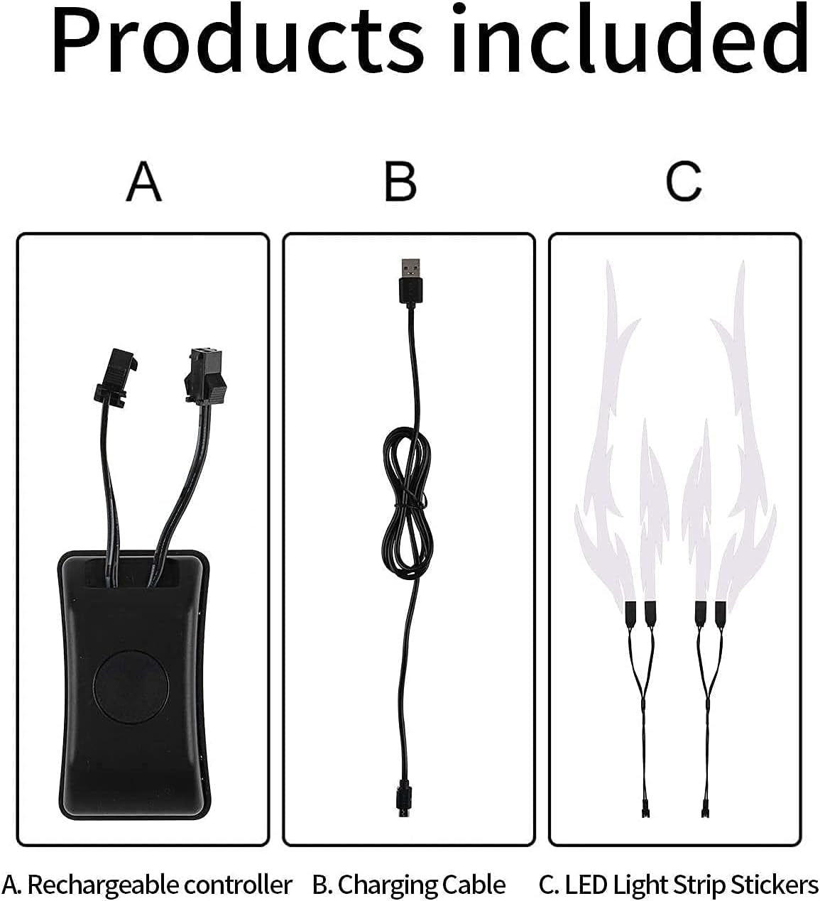 Unique Flame Shape 4PCS Rechargeable Motorcycle Helmet Light, Night Riding Signal Helmet EL Light, 3 Mode Led Helmet Light Strip Decoration Kit for Motorcycle(Rechargeable Powered，Ice Blue)