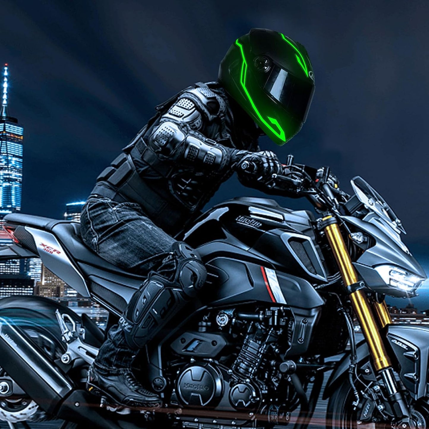 Motorcycle Helmet Light,3 Modes Driving EL Light Strips,Battery Helmet Light Strip,Night Riding Signal Light Decoration Kit(No Helmet)