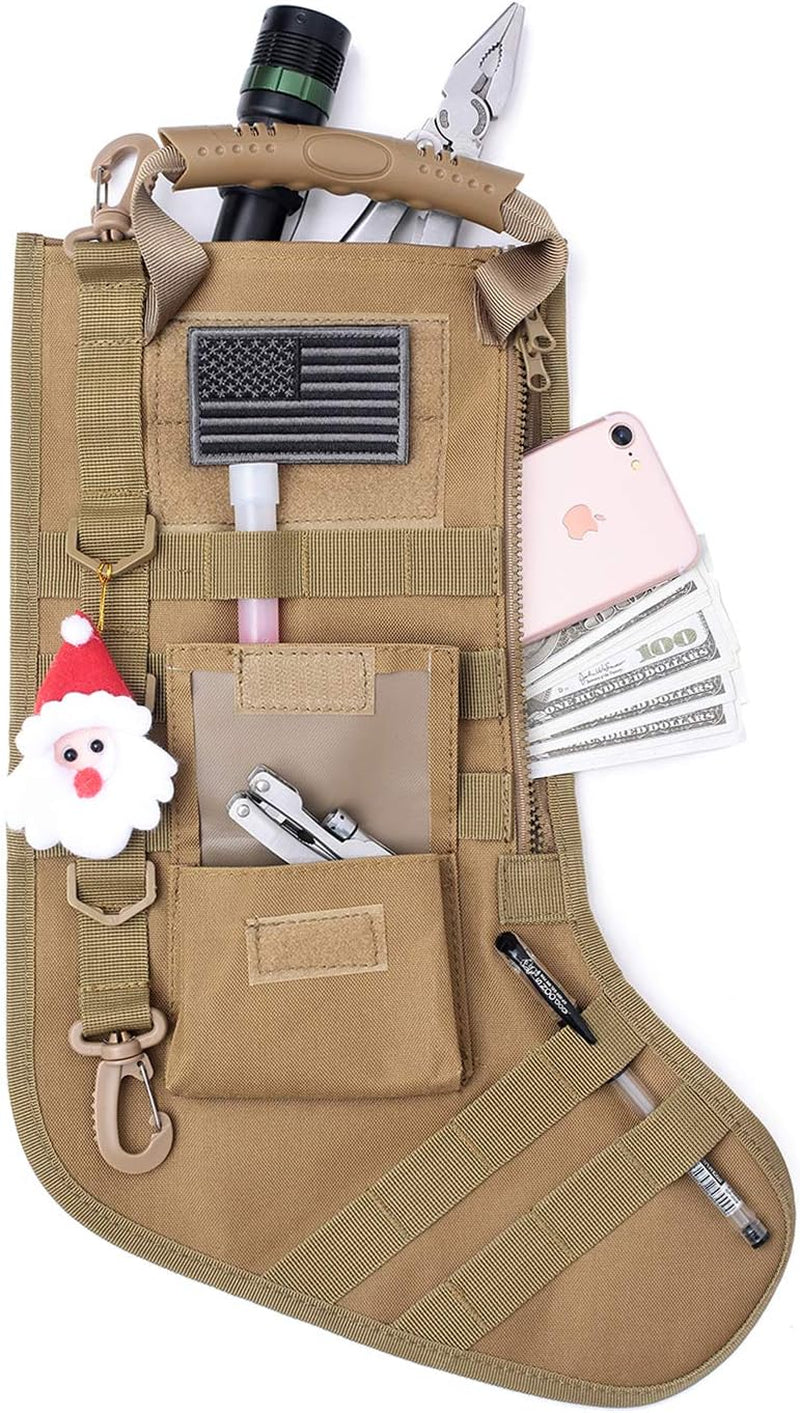 Tactical Christmas Stocking with MOLLE Gear Webbing (3 Pack Tan)