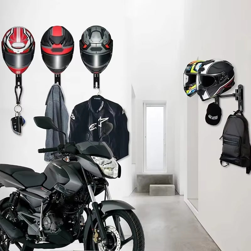 1Pcs Motorcycle Helmet Rack Wall Mount Stain Steel Helmet Holder 180 Rotation Helmet Hanger with Double Hook Bracket