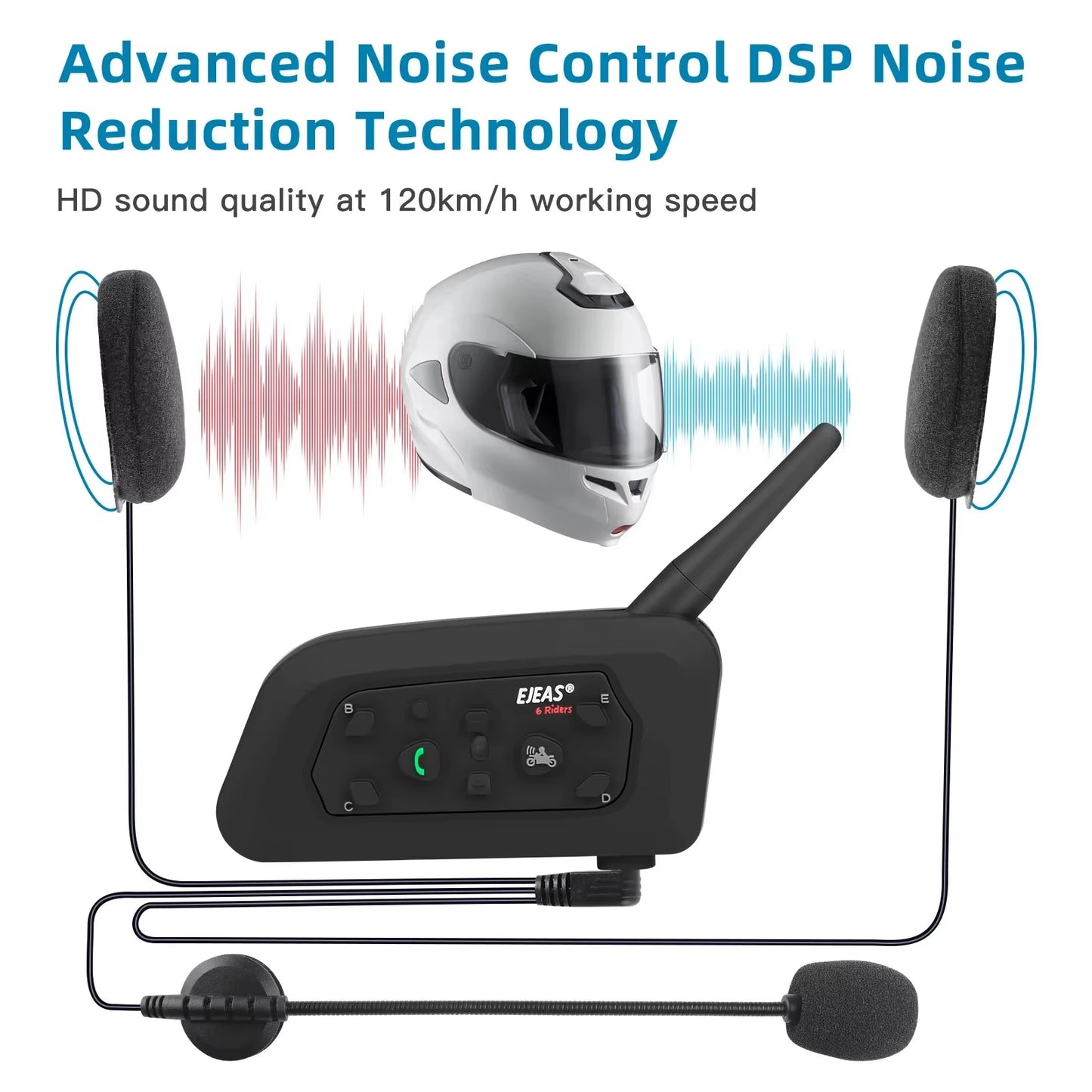 V6 PRO+ Motorcycle Helmet Headset Bluetooth Intercom Communicator 800M for 2 Riders IP65 Waterproof Music Interphone