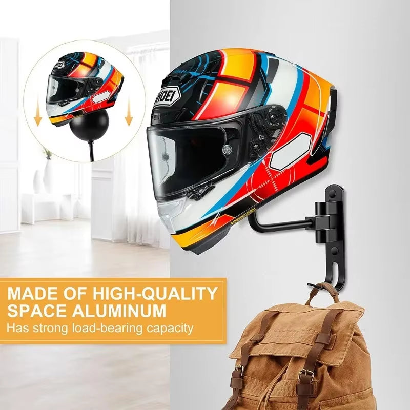 1Pcs Motorcycle Helmet Rack Wall Mount Stain Steel Helmet Holder 180 Rotation Helmet Hanger with Double Hook Bracket