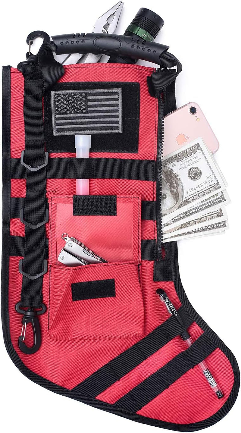 Tactical Christmas Stocking with MOLLE Gear Webbing (1 Pack Red)
