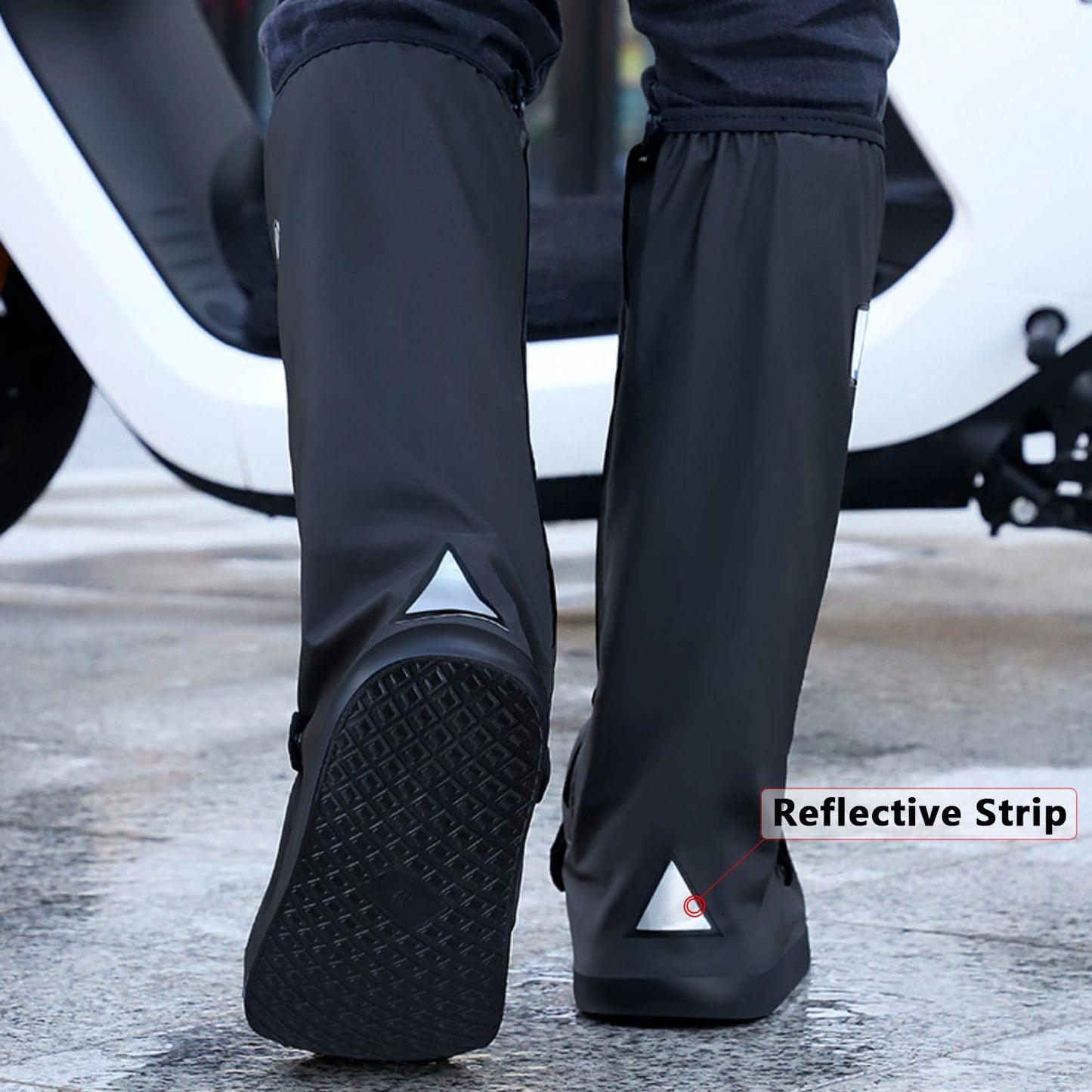 Black Waterproof Rain Boot Shoe Cover with Reflector (1 Pair)