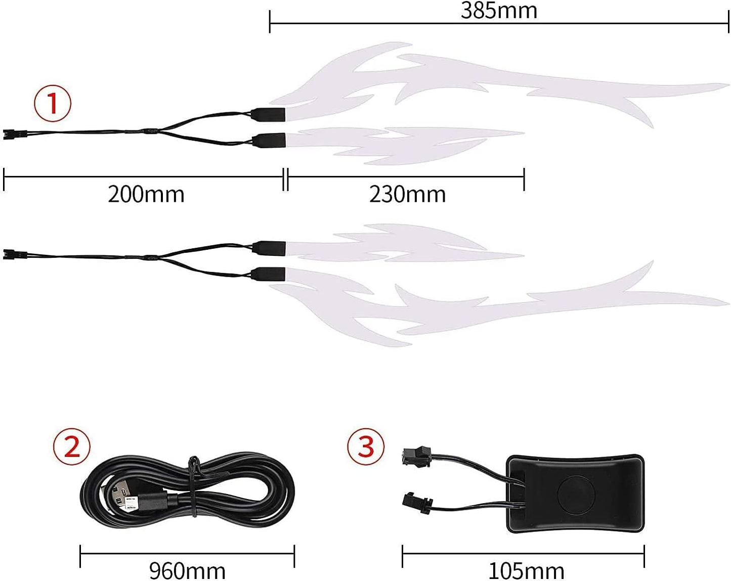 Unique Flame Shape 4PCS Rechargeable Motorcycle Helmet Light, Night Riding Signal Helmet EL Light, 3 Mode Led Helmet Light Strip Decoration Kit for Motorcycle(Rechargeable Powered，Ice Blue)