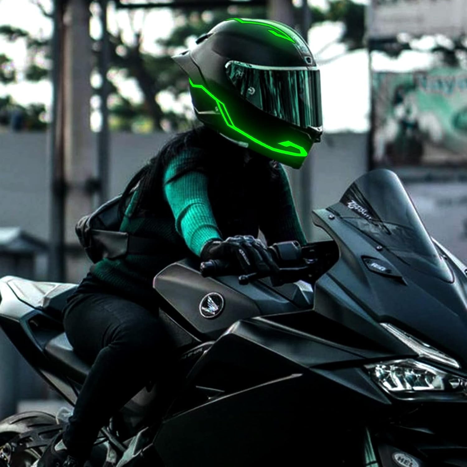 Motorcycle Helmet Light,3 Modes Driving EL Light Strips,Battery Helmet Light Strip,Night Riding Signal Light Decoration Kit(No Helmet)