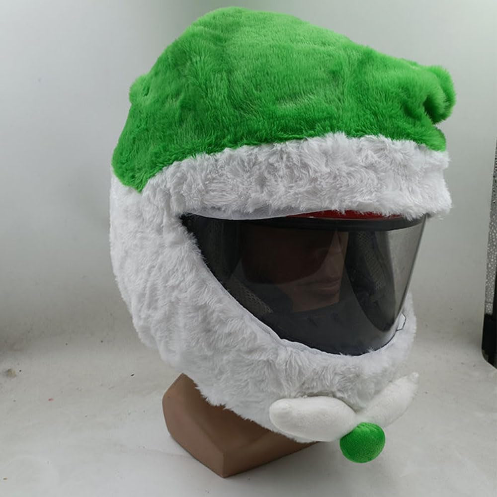 Christmas Motorcycle Helmet Covers Cartoon Xmas Hat Decoration Full Face Helmet Protective Cover Santa Claus Plush Helmet Cover for Men Women Motorcycle Helmet Fun Riding Gear and Gifts