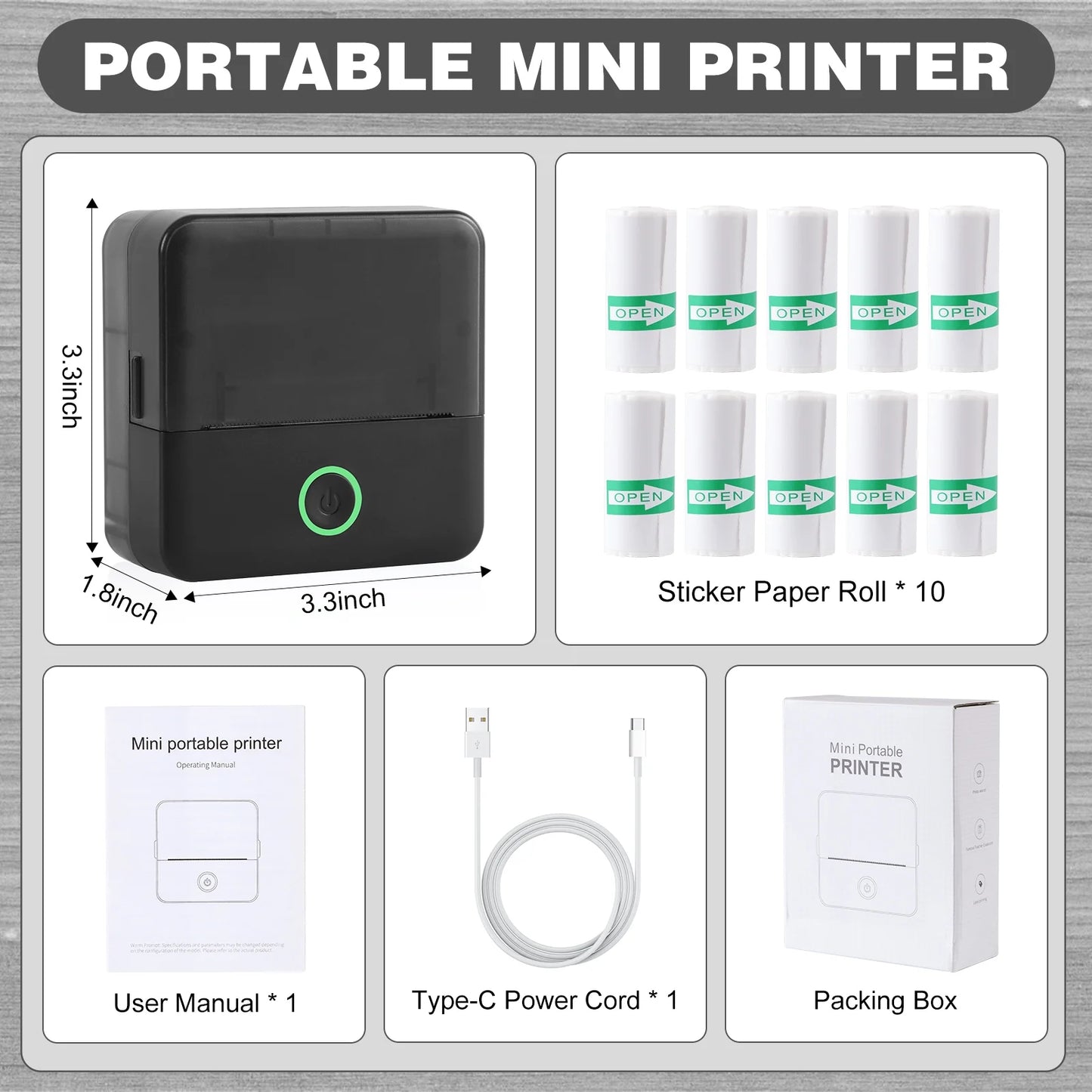 SLOK Mini Bluetooth Photo Printer with 10 Rolls Printing Paper，Black