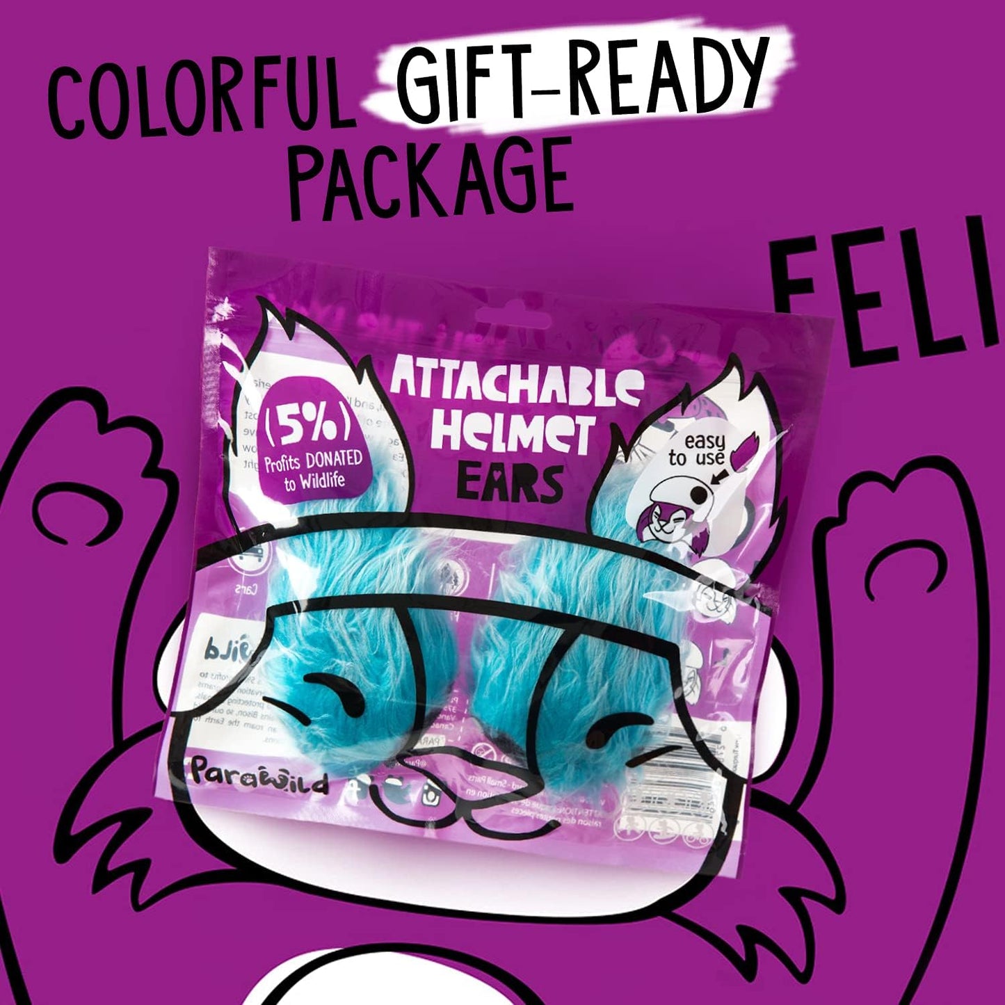 Lynx Helmet Accessories W/Sticky Hook & Loop Fastener Adhesive (Helmet Not Included), Fun Helmet Bunny/Rabbit Ears/Covers for Snowboarding, Skiing, Biking for Kids, Toddlers and Adults