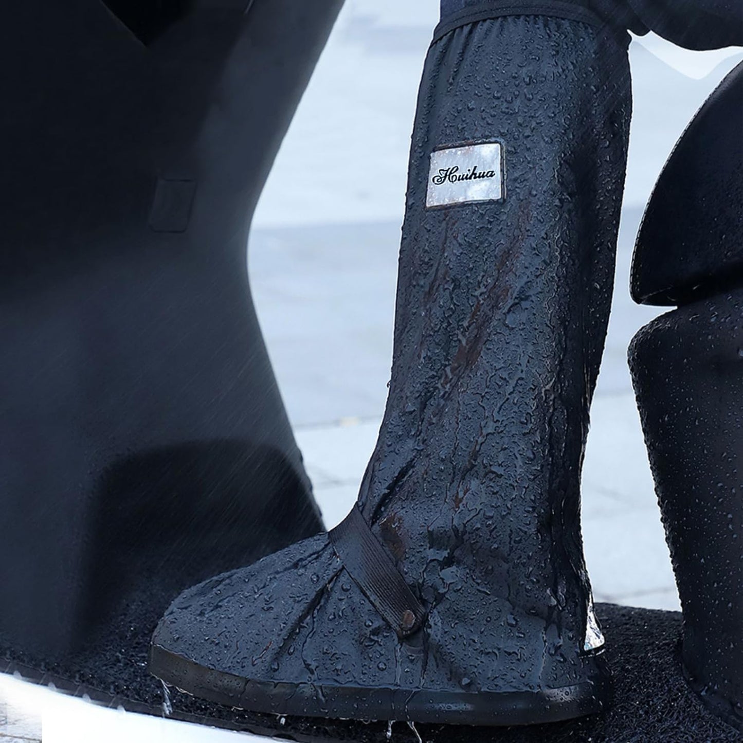 Black Waterproof Rain Boot Shoe Cover with Reflector (1 Pair)